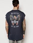 Asos Super Oversized Sleeveless T-shirt With Biker Back Print In Washed Black - Gray