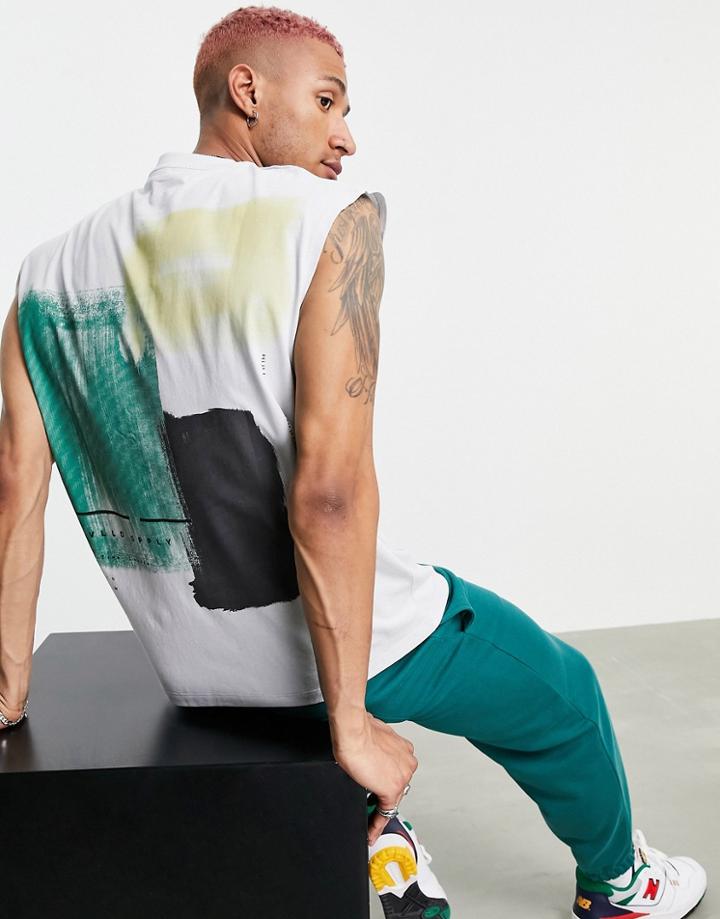 Asos Unrvlld Spply Oversized Coordinating Tank With Abstract Back Print In Gray-grey