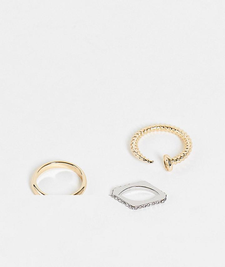 Topshop Screw 3 X Multipack Rings In Mixed Metals