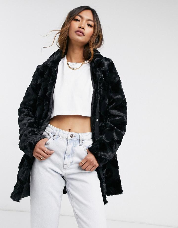 Vero Moda Curly Faux Fur Jacket In Black
