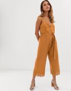 Miss Selfridge Broderie Jumpsuit With Belt In Orange