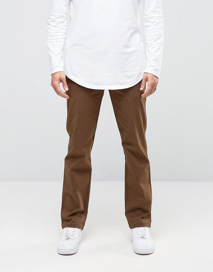 Asos Straight Pants With Button Fly In Dark Brown - Brown