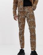 Asos Design Two-piece Slim Jeans In Leopard Print-brown