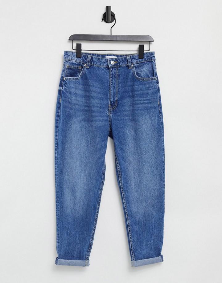 Bershka Organic Cotton Mom Jeans In Medium Blue-blues