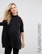 Asos Maternity Top With Cold Shoulder And High Neck - Black
