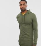 Asos Design Tall Longline Muscle Hoodie In Khaki-green