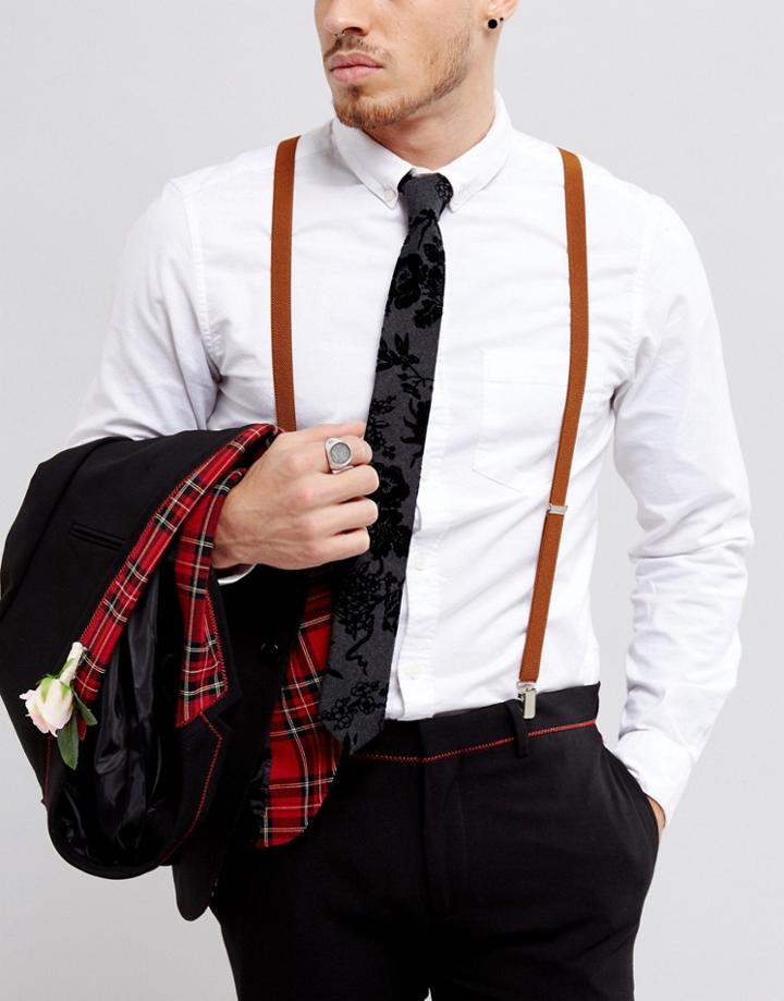 Asos Wedding Suspenders In Brown With Leather Vintage Finish - Brown