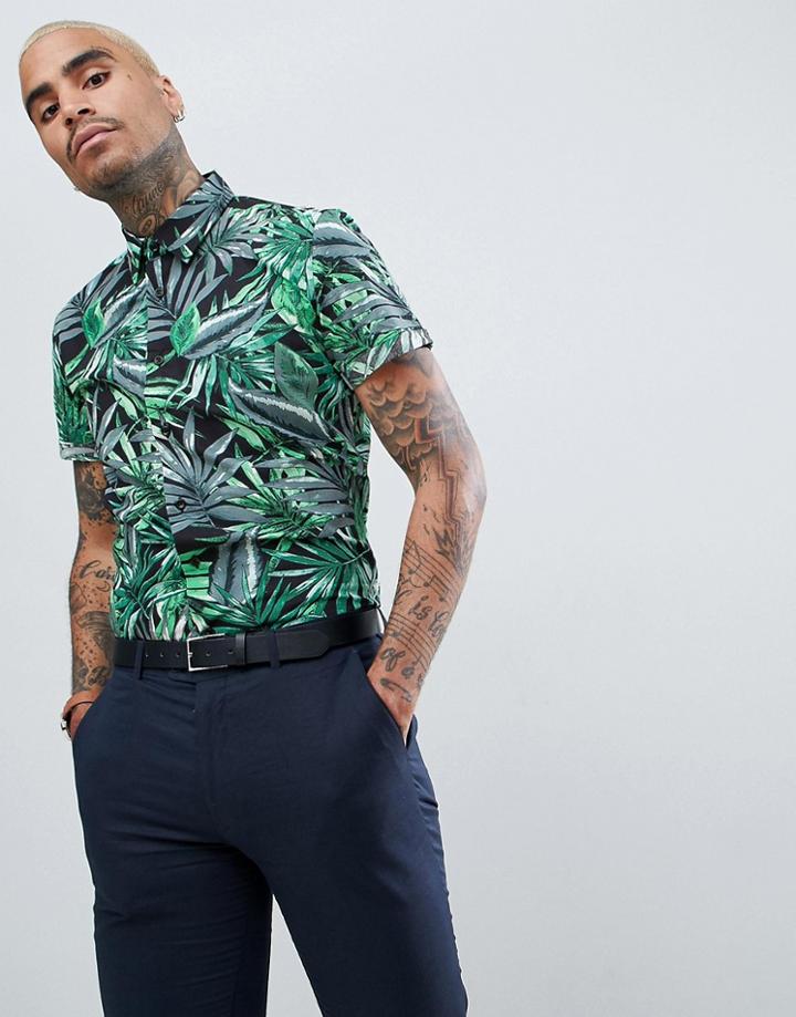 Devils Advocate Palm Print Slim Fit Shirt - Black