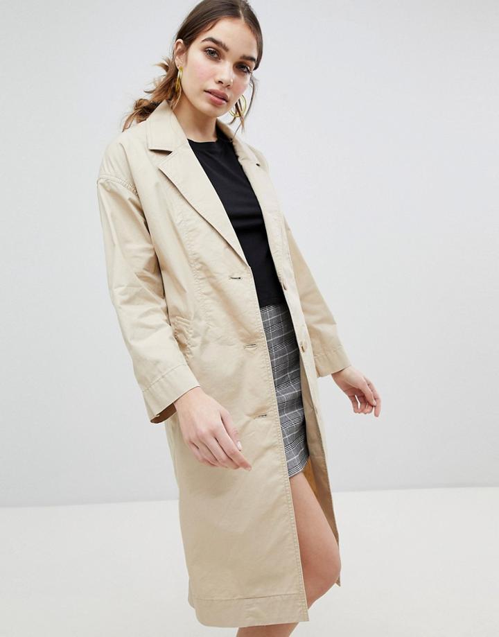 Monki Button Front Lightweight Coat - Beige
