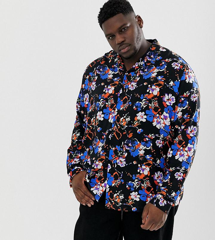 Collusion Plus Oversized Floral Shirt - Black
