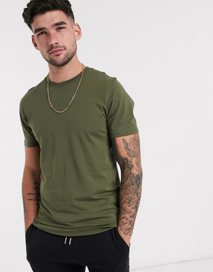 Jack & Jones Essentials T-shirt In Organic Cotton With Crew Neck In Khaki-green