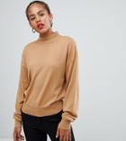 Asos Design Tall Eco Sweater In Loose Fit With Turtleneck And Balloon Sleeve - Stone