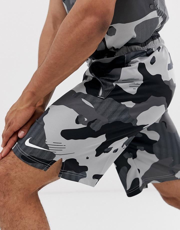 Nike Training Camo Shorts In Gray