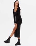 New Look Long Sleeve Midi Dress With Side Slit In Black