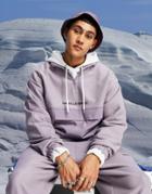 Asos Unrvlld Spply Oversized Polar Fleece Halfzip Sweatshirt With Nylon Pocket & Logo Print-purple