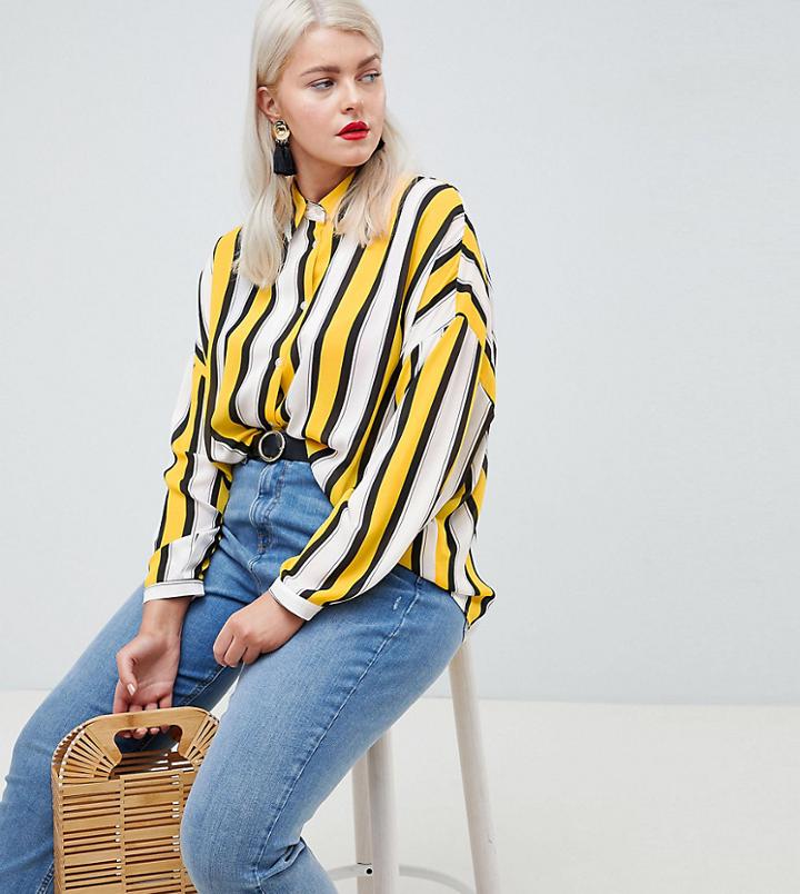 Asos Design Curve Exclusive Oversized Shirt In Stripe - Multi