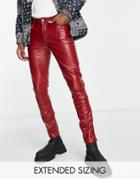 Asos Design Skinny Jeans In Red Leather Look