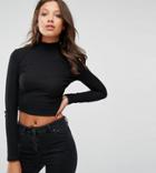 Asos Tall Turtleneck Crop Top In Rib - Black