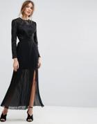 Miss Selfridge Embroidered Pleated Maxi Dress - Black