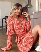 Topshop Wrap Mini Dress In Red Floral Print