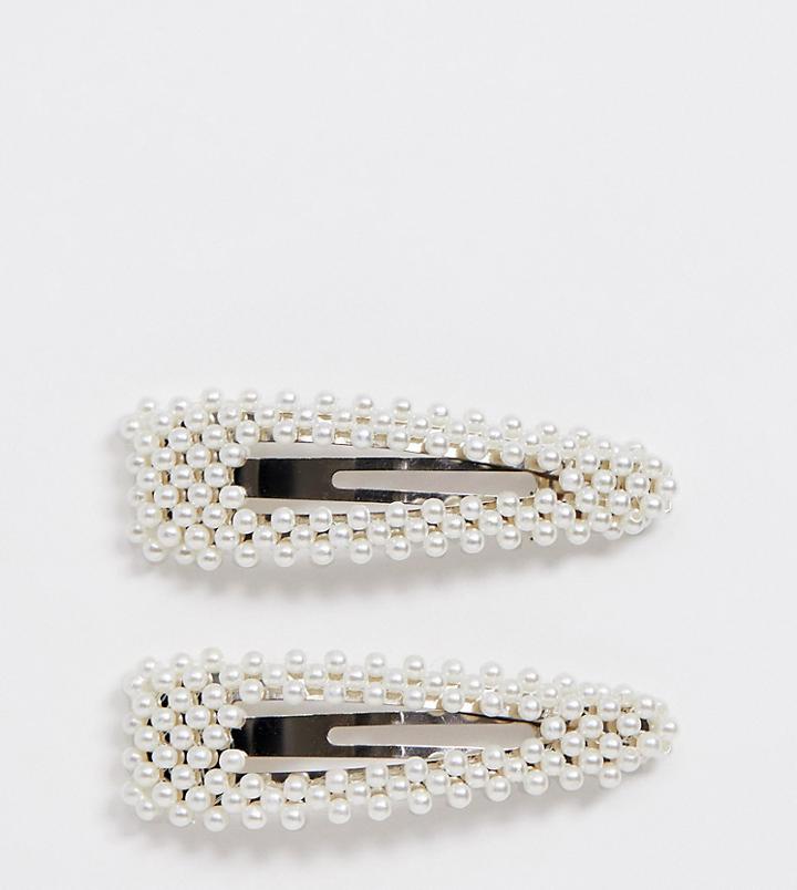 Designb London Faux Pearl Detail Large Hair Clip 2 Pack - White