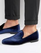 Walk London Mayfair Velvet Studded Loafers - Blue