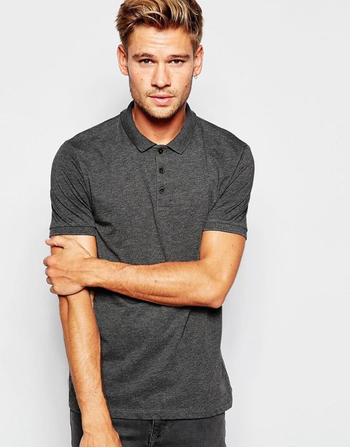 Asos Polo Shirt In Jersey - Gray