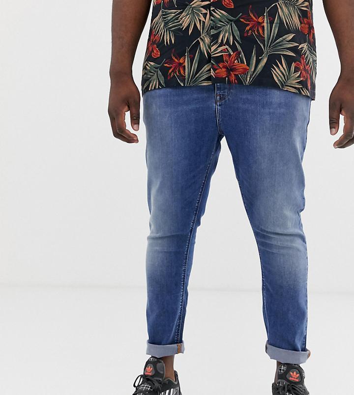 Asos Design Plus Spray On Jeans In Power Stretch Denim In Mid Wash Blue - Blue