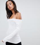 Asos Design Tall Off Shoulder Bardot Top In Rib In White - White