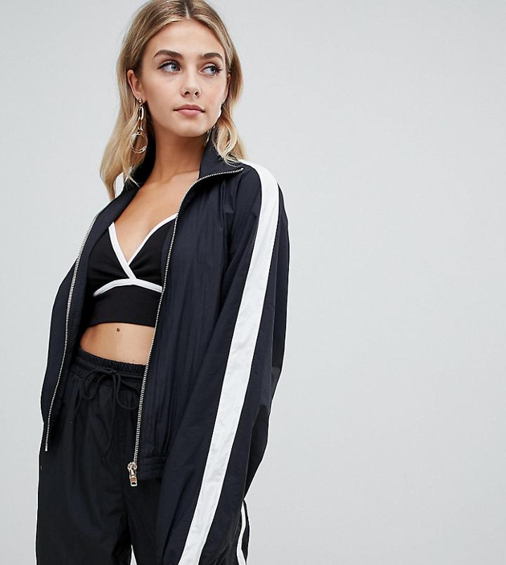 Missguided Side Stripe Zip Up Tracksuit Jacket In Black - Black