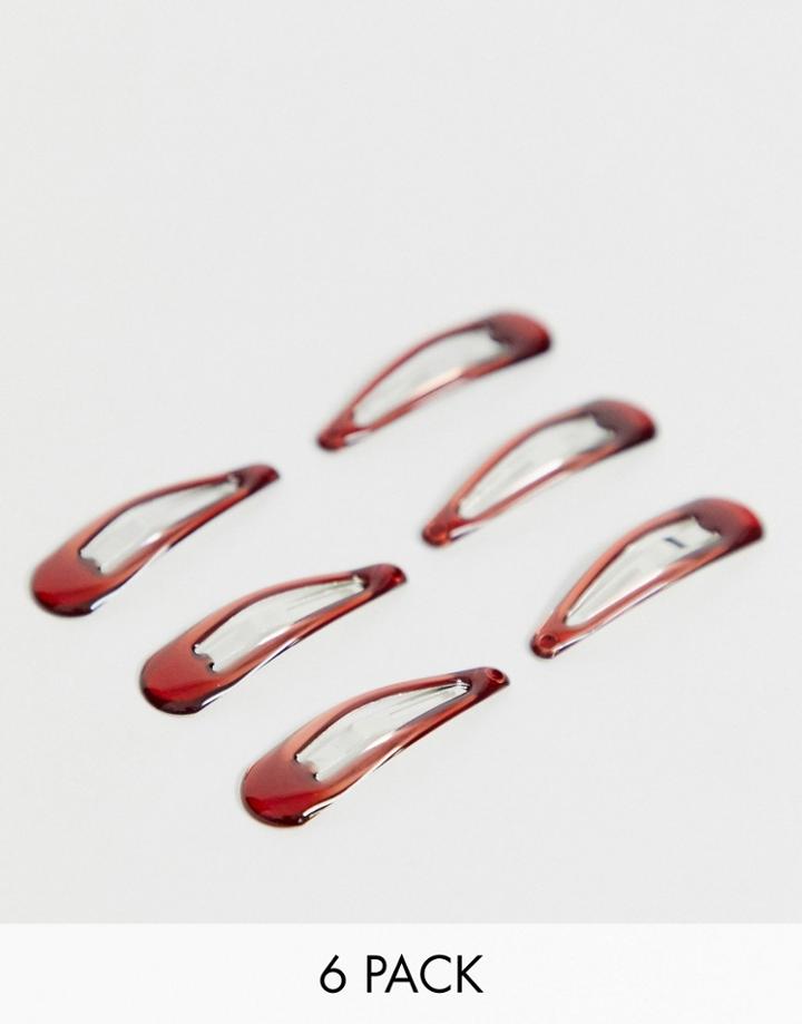 Asos Design Pack Of 6 Snap Hair Clips In Tortoiseshell Style-multi