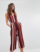 Ax Paris Striped Culotte Jumpsuit - Brown