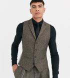 Twisted Tailor Tall Super Skinny Suit Vest In Herringbone-brown