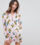 Asos Design Maternity Tiger Traditional 100% Modal Short Set - Pink