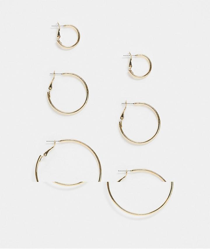 Topshop 3 X Multipack Fine Hoop Earrings In Gold