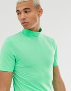 Asos Design Muscle T-shirt With Stretch With Turtleneck And Embellished Gems - Green