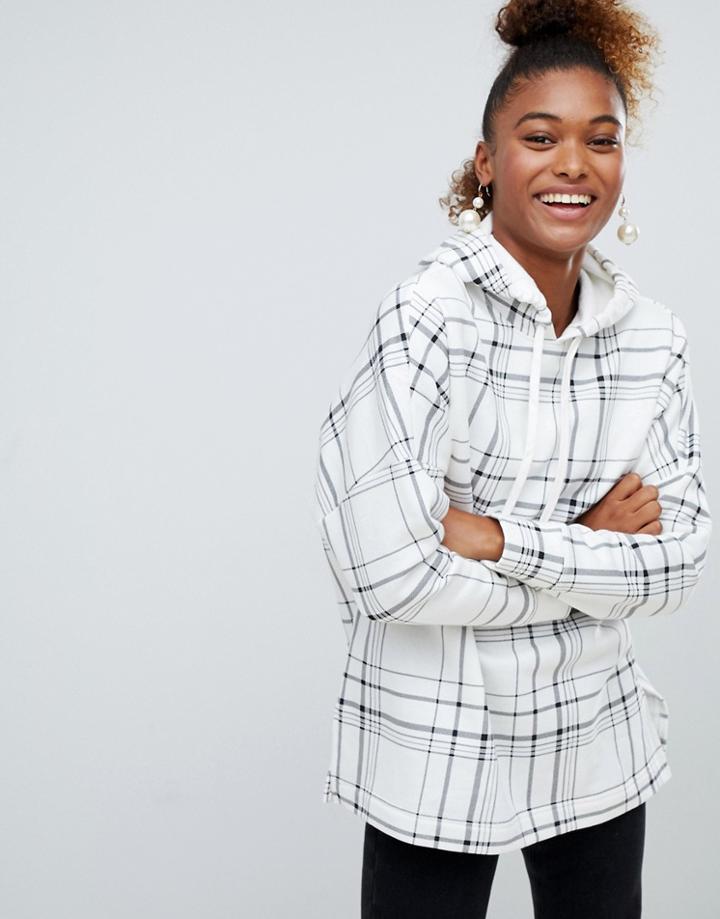 Monki Check Hoodie In Off White - White