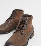 Asos Design Wide Fit Lace Up Boot In Brown Faux Leather