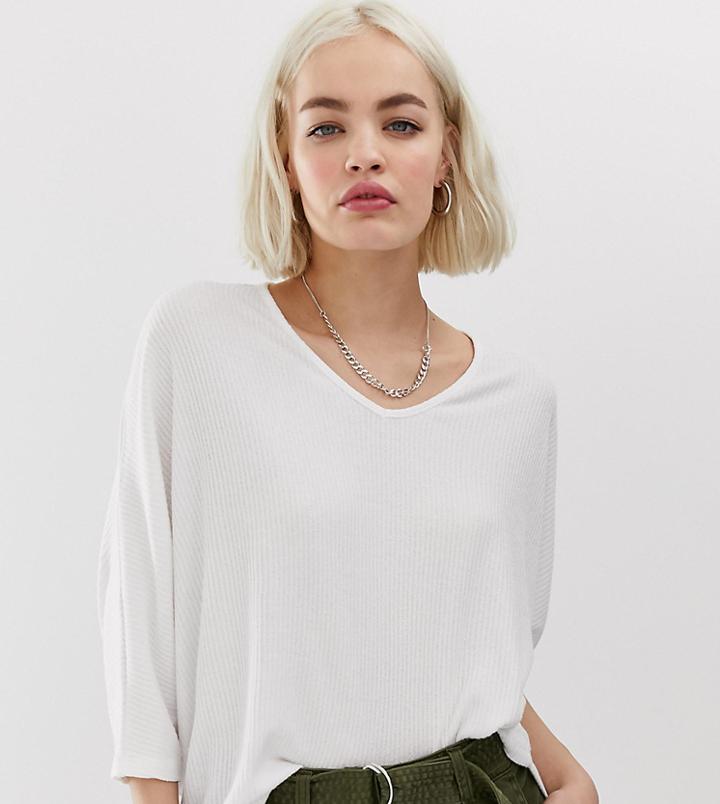 New Look Long Sleeve Rib Top In Cream-white