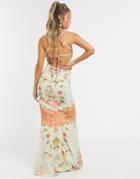 Hope & Ivy Maxi Cami Dress With Open Back In Floral-multi