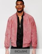 Reclaimed Vintage Suede Bomber Jacket - Pink