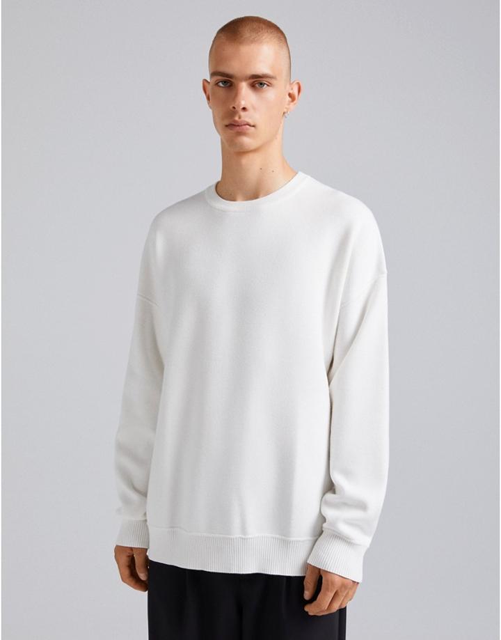 Bershka Crew Neck Sweatshirt In White