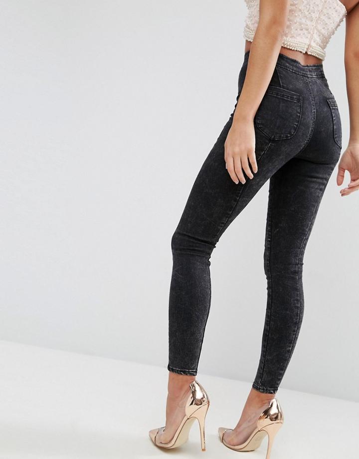 Asos Rivington Jeggings In Marbled Black With Panel Details - Black
