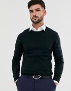 Asos Design Knitted Muscle Fit Crew Neck Sweater In Navy