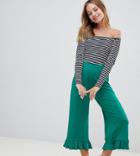 Asos Design Petite Pants With Fluted Ruffle Hem - Green