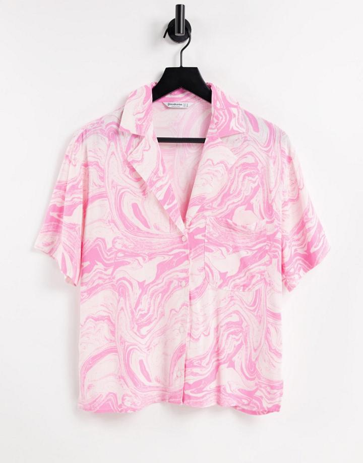 Stradivarius Marble Print Boxy Shirt In Pink