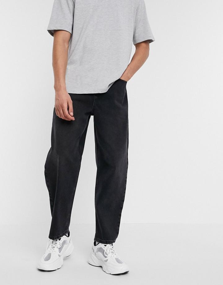 Asos Design Barrel Jeans In Washed Black