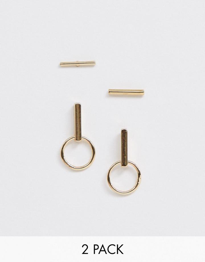 Pieces 2 Pack Stud Earrings-gold