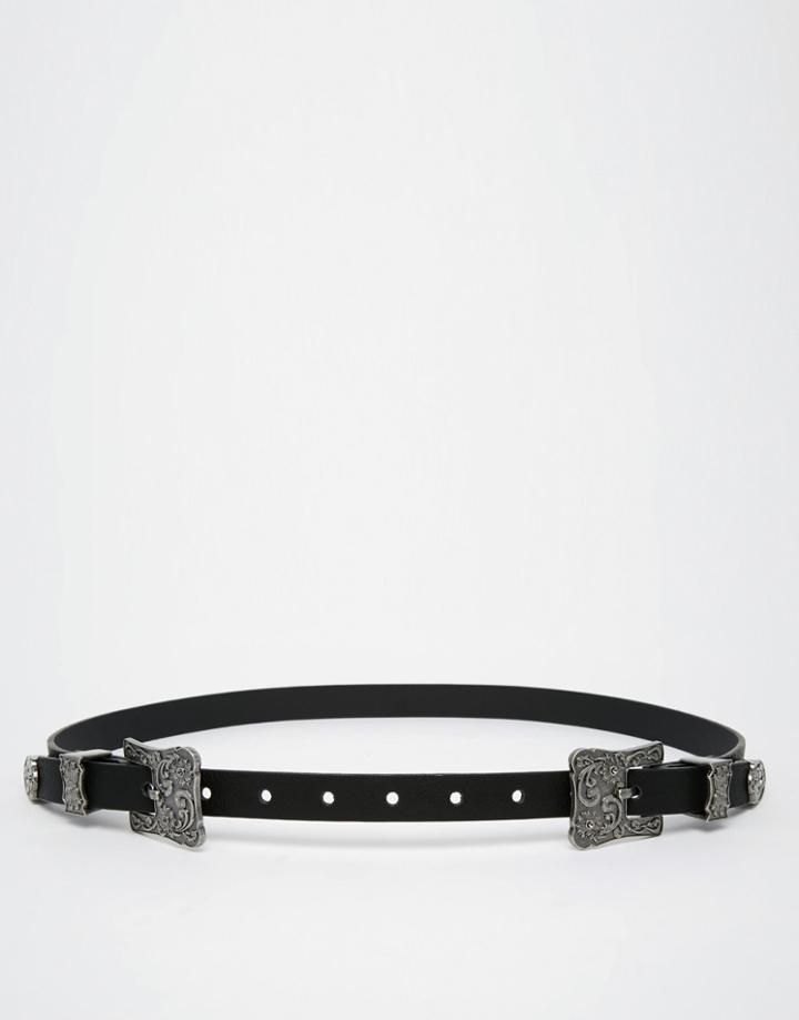 Asos Square Western Double Buckle Waist And Hip Belt - Black