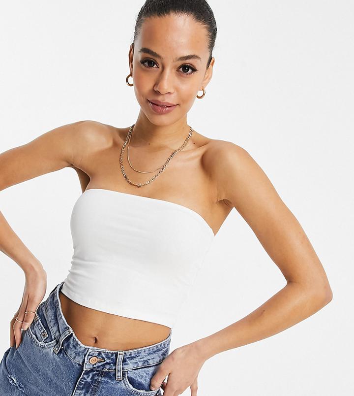 Asos Design Tall Ultimate Bandeau Crop Top In Cotton In White - White